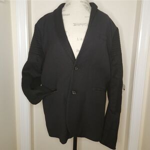 Mens Black Wool Leather Blazer Moto Jacket